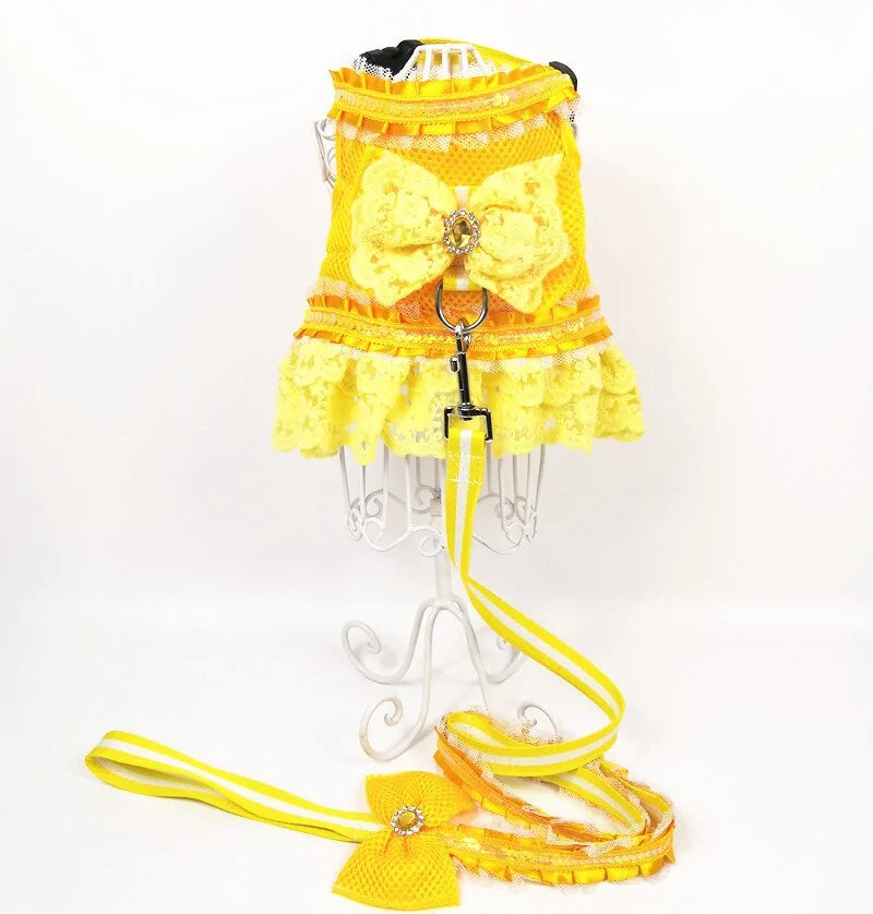 Princess Dog Dress Set with Harness and Leash - Perfect for Small Dogs