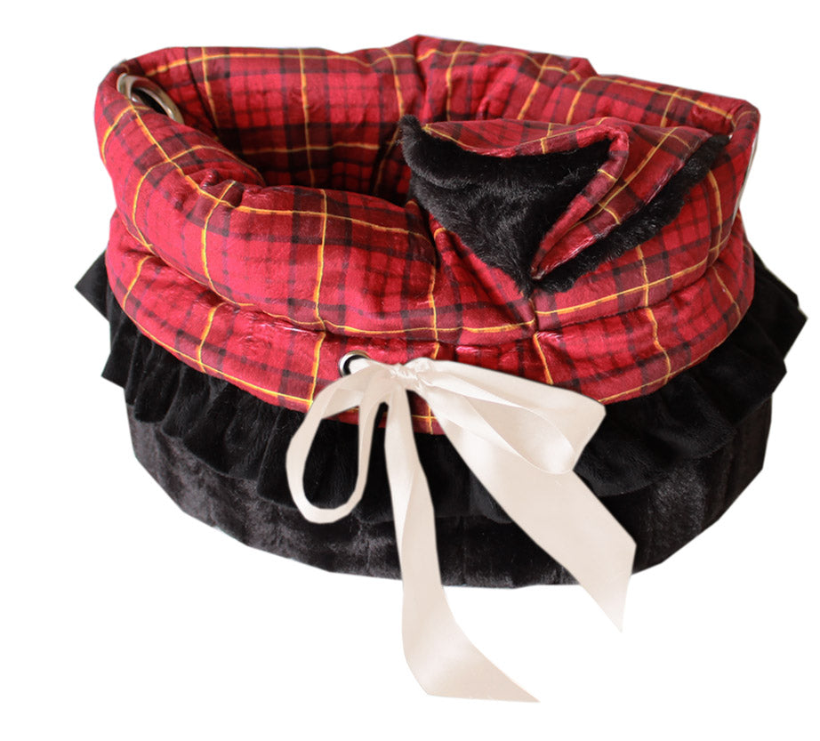 Dog, Puppy & Pet or Cat Reversible Snuggle Bugs Pet Bed, Bag, and Car Seat All-in-One, "Red or Green Plaid"