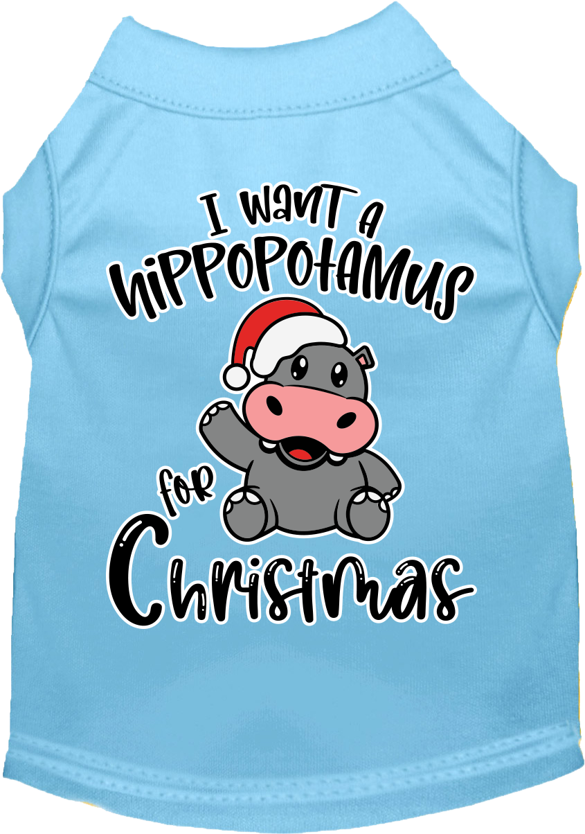 Christmas Pet Dog & Cat Shirt Screen Printed, "I Want A Hippopotamus For Christmas"