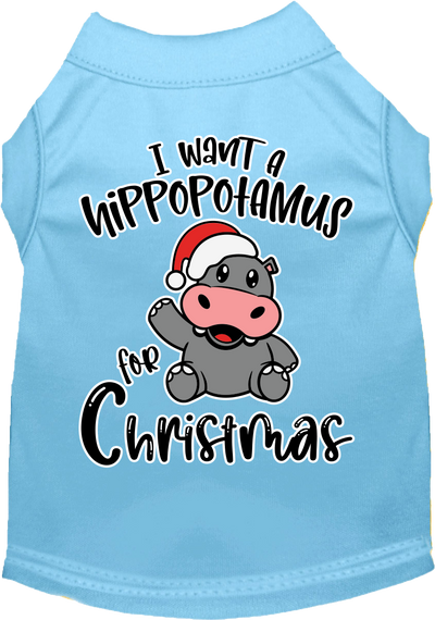 Christmas Pet Dog & Cat Shirt Screen Printed, "I Want A Hippopotamus For Christmas"