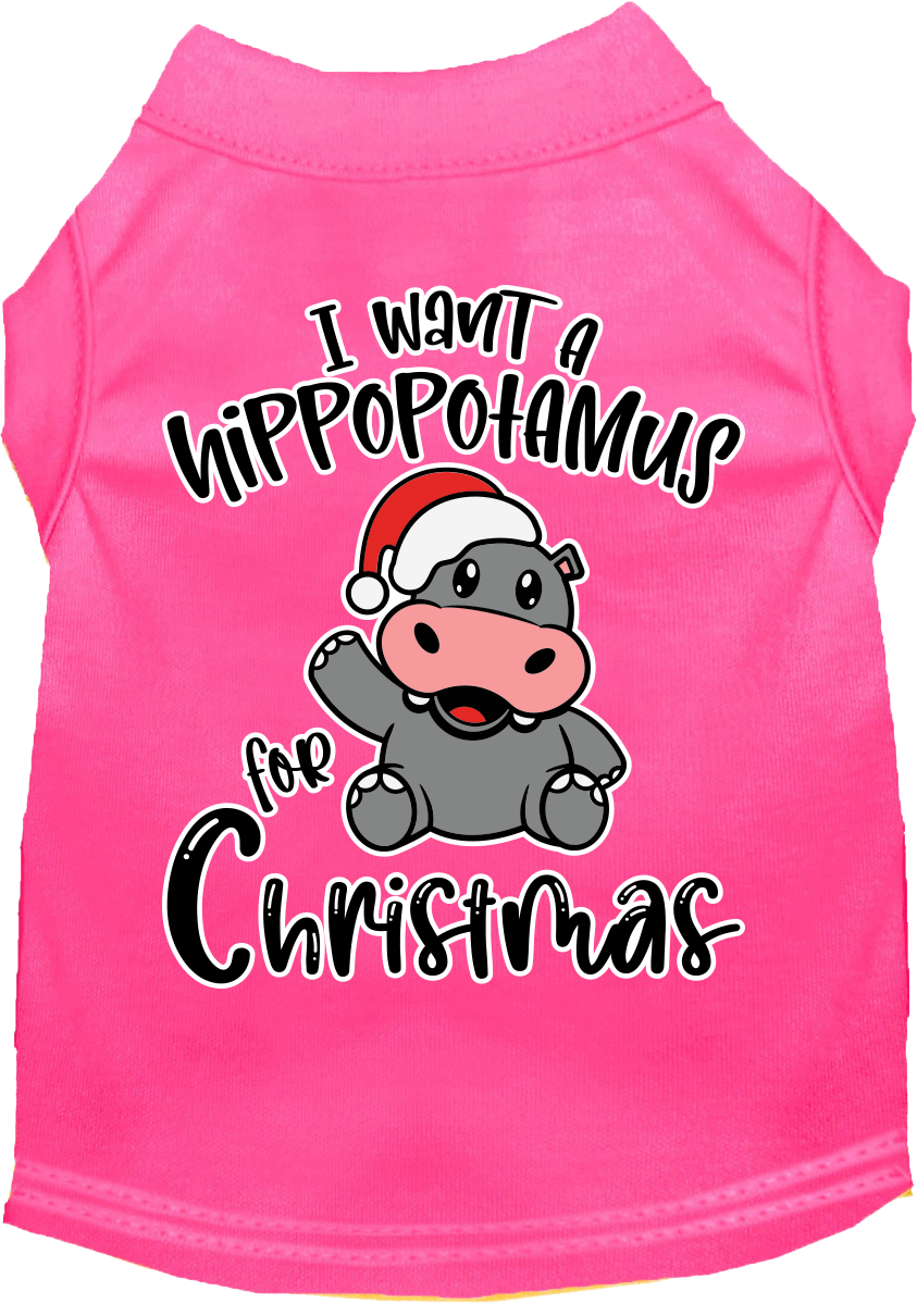 Christmas Pet Dog & Cat Shirt Screen Printed, "I Want A Hippopotamus For Christmas"