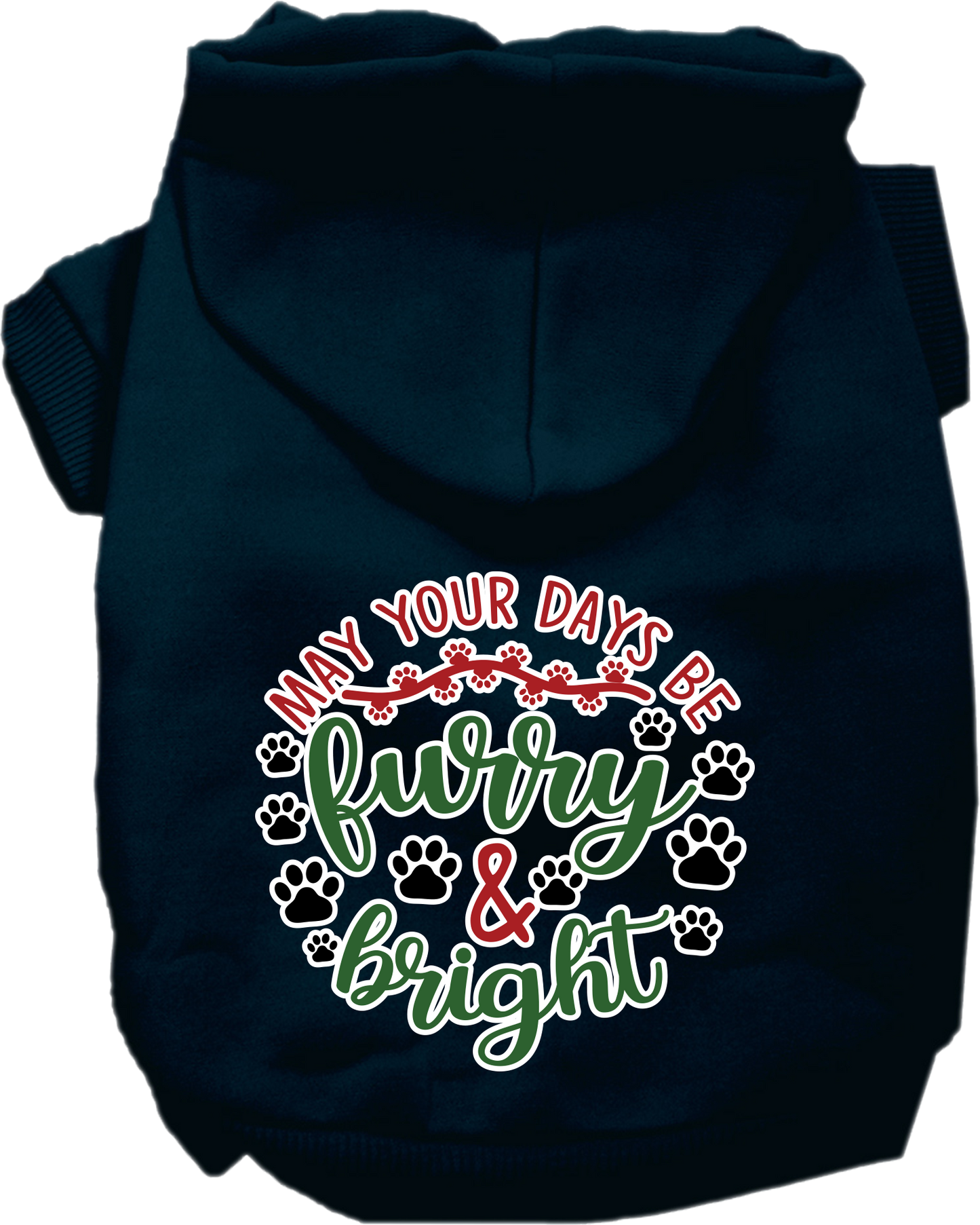 Christmas Pet, Dog and Cat Hoodie Screen Printed, "Furry & Bright"