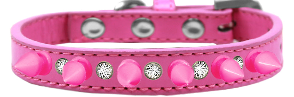 Pet and Dog Spike Collar, "Clear Crystals & Bright Pink Spikes”