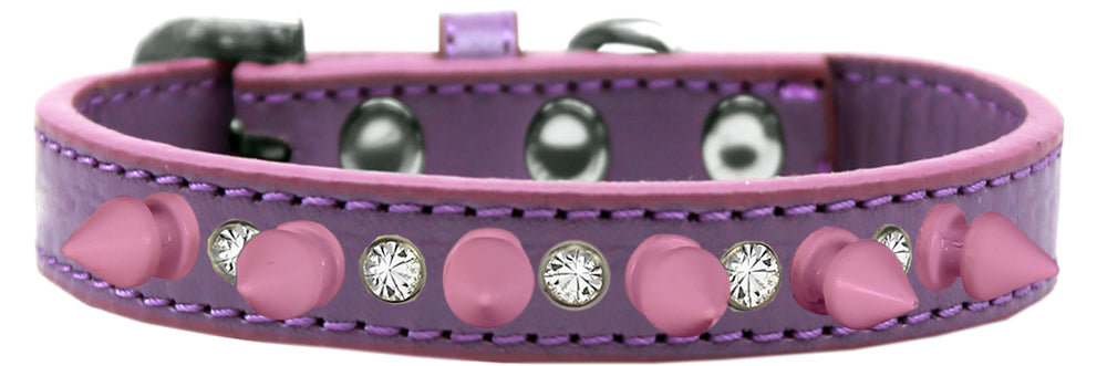 Pet and Dog Spike Collar, "Clear Crystals & Light Pink Spikes”