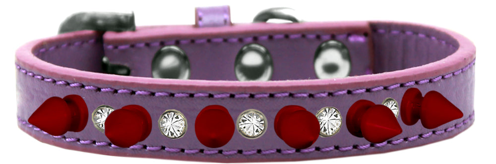 Pet and Dog Spike Collar, "Clear Crystals & Red Spikes”