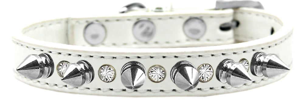 Pet and Dog Spike Collar, "Clear Crystals & Silver Spikes”