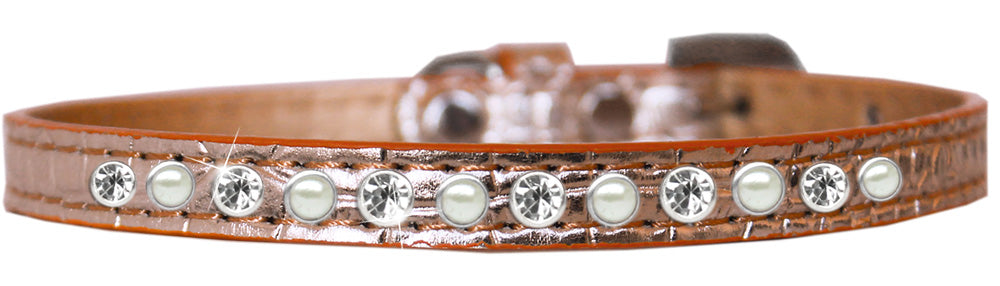 Dog, Puppy and Pet Designer Croc Collar, "One Row Pearl & Clear Crystals Rimsets"