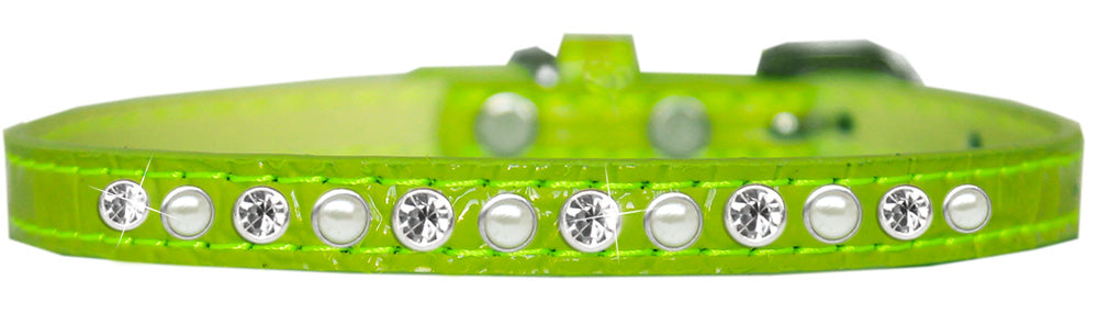 Dog, Puppy and Pet Designer Croc Collar, "One Row Pearl & Clear Crystals Rimsets"