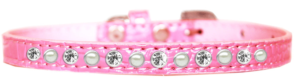 Dog, Puppy and Pet Designer Croc Collar, "One Row Pearl & Clear Crystals Rimsets"