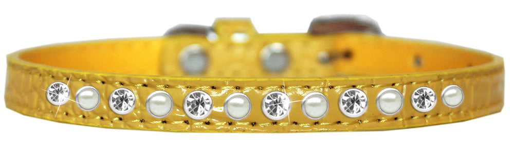 Dog, Puppy and Pet Designer Croc Collar, "One Row Pearl & Clear Crystals Rimsets"