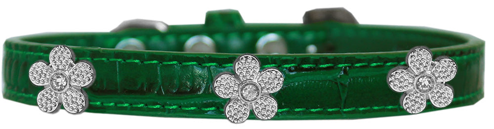 Dog, Puppy & Pet Designer Croc Widget Collar, "Silver Flowers"