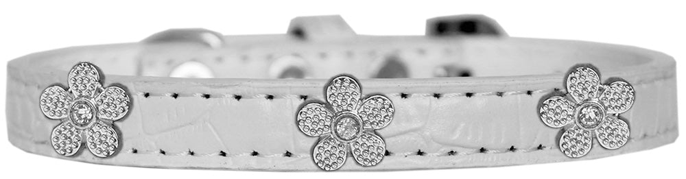 Dog, Puppy & Pet Designer Croc Widget Collar, "Silver Flowers"