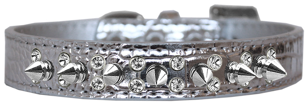 Dog, Puppy and Pet Designer Croc Collar, "Double Crystal & Silver Spikes"