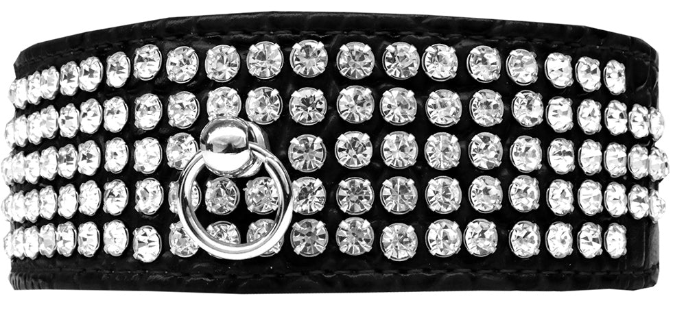 Dog, Puppy & Pet Designer Croc Collar, "Five Row Clear Crystal"