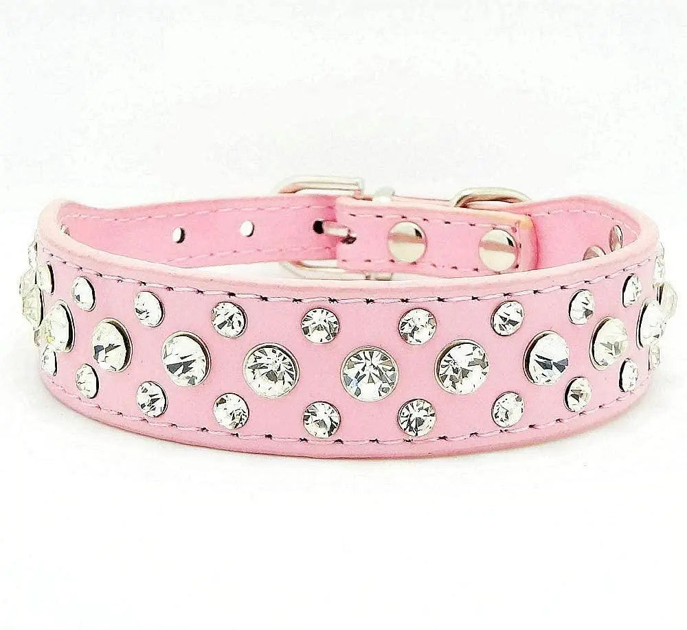 Rhinestone Dog Collar Pink XL SIZE 21 inch Bling Rhinestone PU Leather Crystal