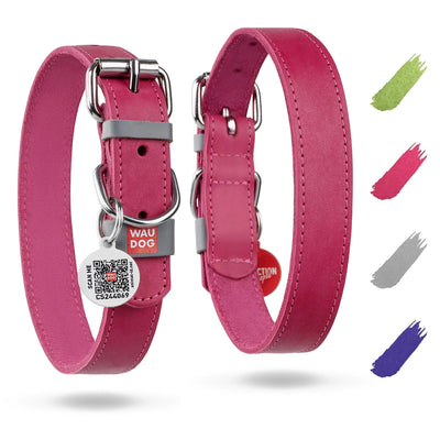 Pink Long Lasting Leather Dog Collar for Small Dogs 1114 inch Neck Metal Buckle