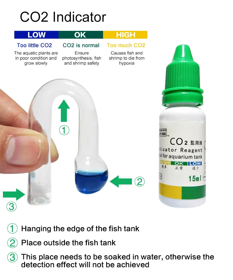 Aquarium CO2 Indicator Solution Monitor Plants Grass CO2 System Concentration Fish Tank Glass Liquid Tester Fluid Drop Checker