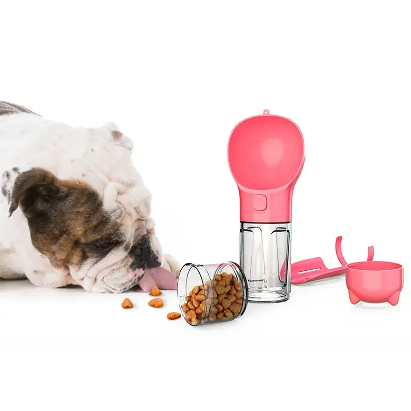 Portable Cat Dog Water Bottle Feeder Drinking Poop Dispenser 3 In 1