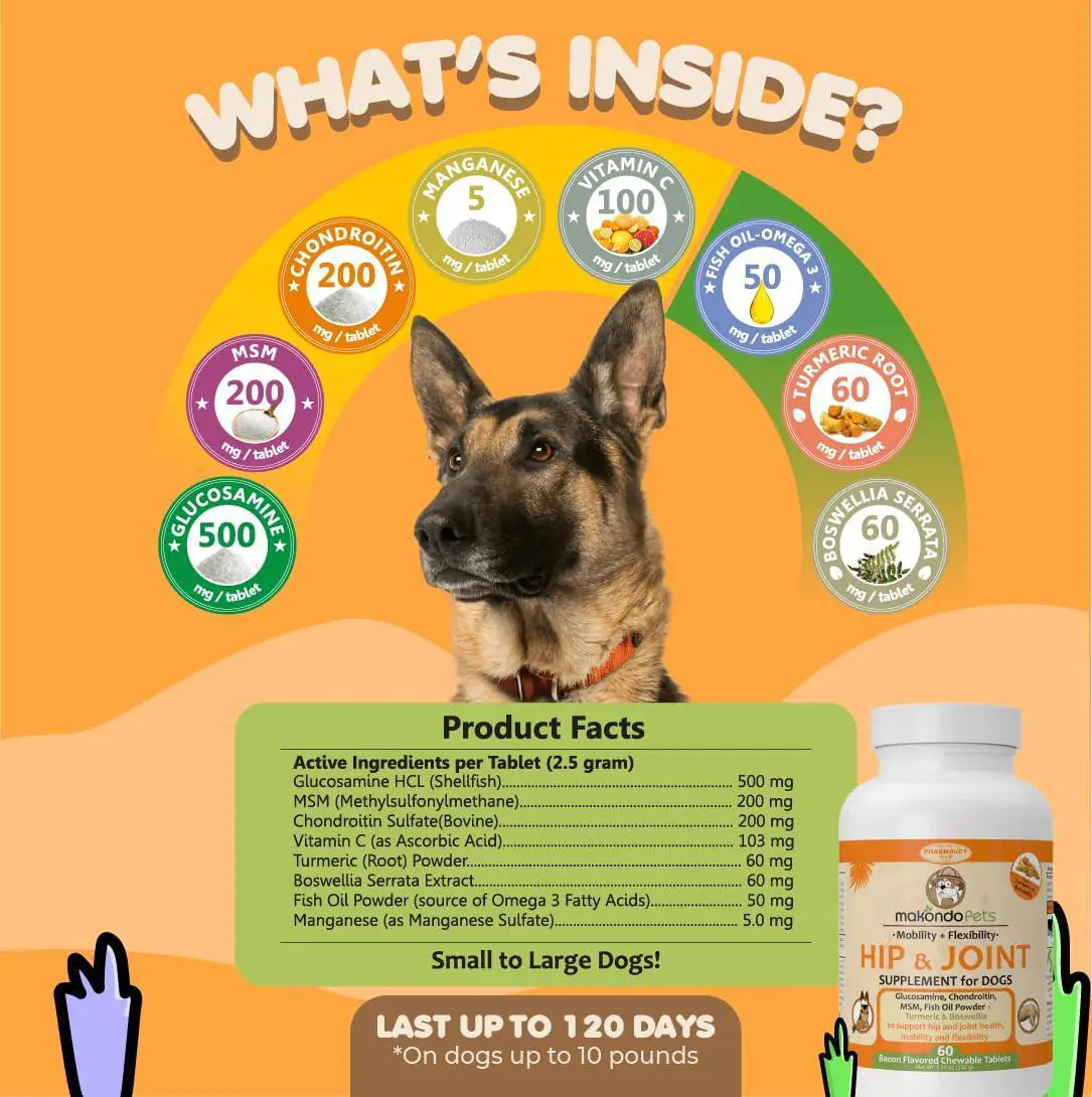 Dog Hip and Joint Supplement with Glucosamine Turmeric for Dogs Chondroitin MSM