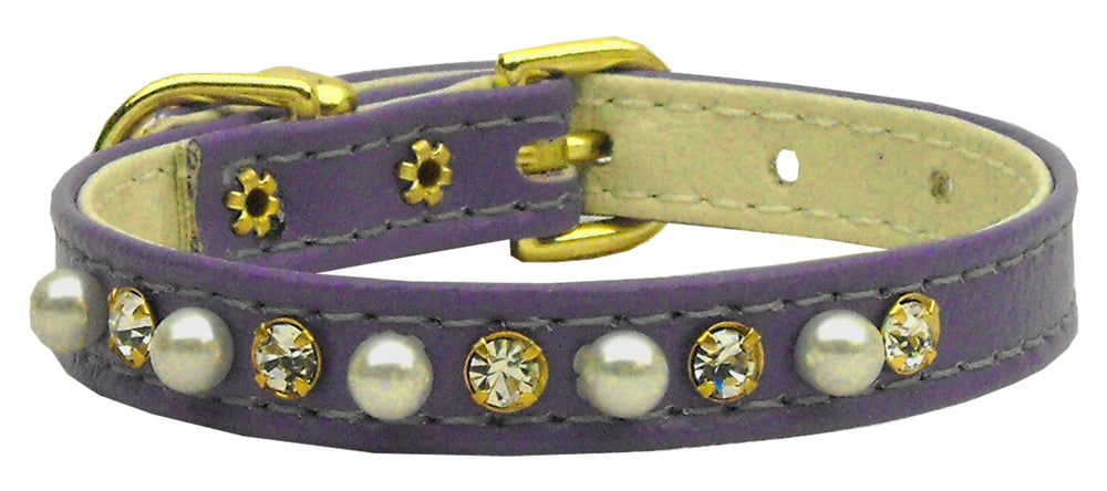 Dog, Puppy and Pet Collar, "3/8" Wide Pearl & Clear Crystals"