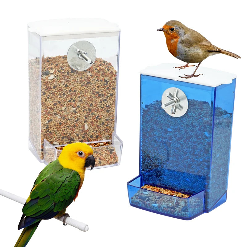 Parrots Birds Feeding Box Food Dispenser Antisplash Dustproof Bird Parakeet Feeder Cage Screw Food Dispenser Pet Supplies