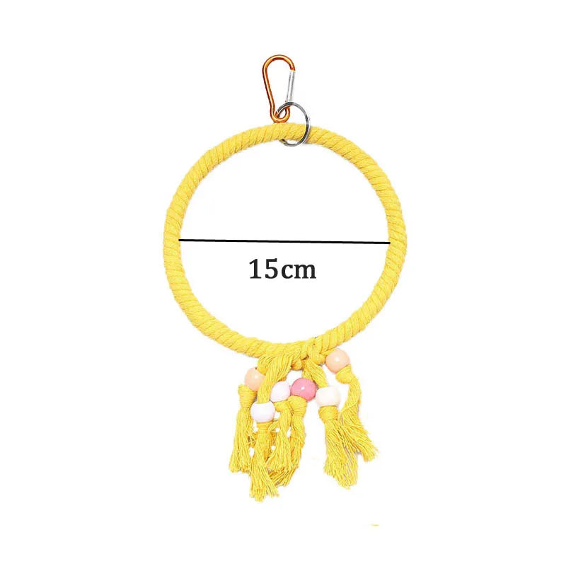 Wooden Bird Toys Small Parrot Chewing Training Toys Cotton Rope Swing Hanging Ring Bell Bird Cage Climbing Ladders Pet Supplies