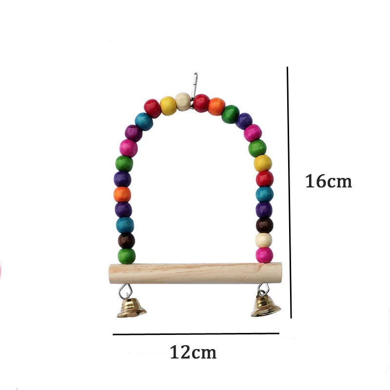 Wooden Bird Toys Small Parrot Chewing Training Toys Cotton Rope Swing Hanging Ring Bell Bird Cage Climbing Ladders Pet Supplies