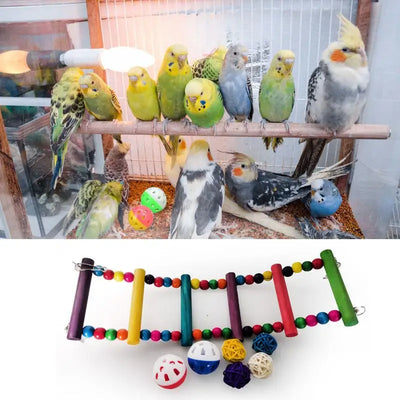 Bird Swing Chewing Toy Set Parrot Chew Toys Bird Toys Drinking Fountain Soft Bridge Wooden Bell With Hammock Climbing Ladders