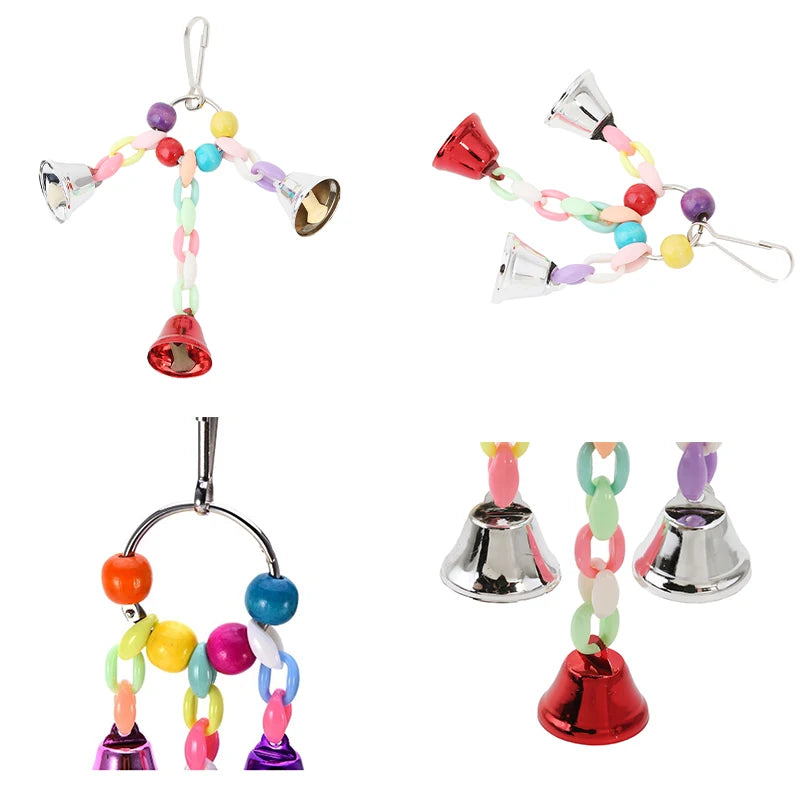 Parrot Toys Bird Hanging Toy With Colorful Beads Belly Chain Pet Bird Parrot Chew Bite Bird Cage Accessories Bird Hanging Toy