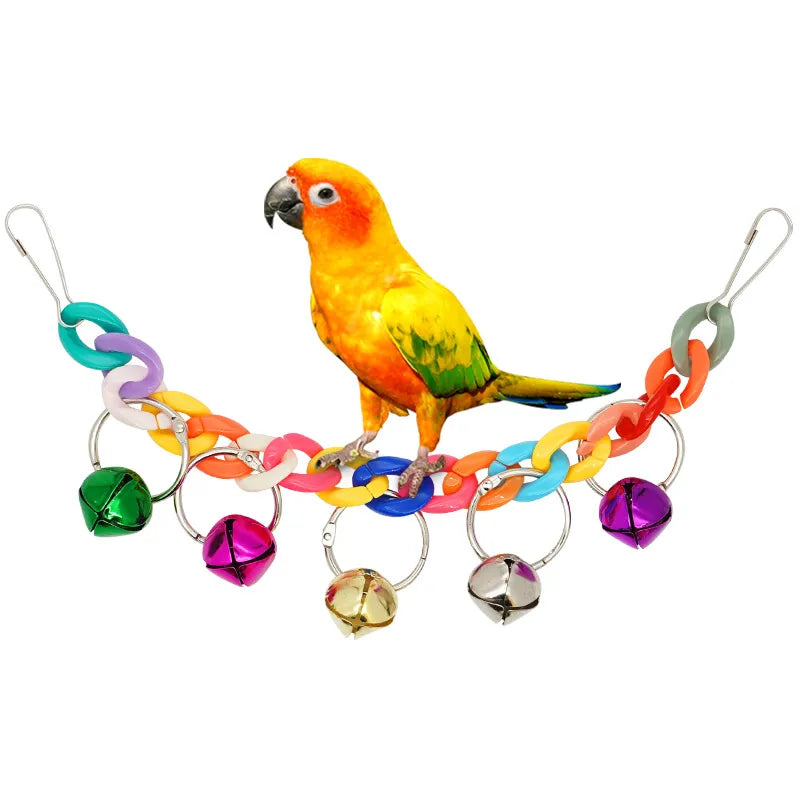 Parrot Bite Toy Bird Ring Bell Parrot Hanging Swing Chain Toy Parakeet Chew Swings Toy with Hanging Bells Bird Cage Bird Toys