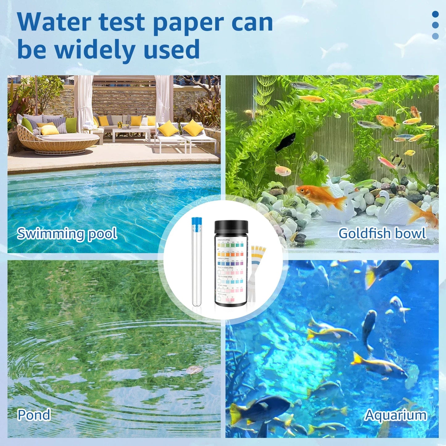 100Pcs Aquarium Test Strips 7-in-1 Fish Tank Test Kit with Test Tube Fast Accurate Aquarium pH Hardness Water Testing Strips