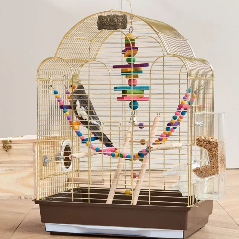 Supersize Tiger Skin Xuanfeng Bird Cage Gold Electroplated Parrot House Luxury Breeding Cage Convenient Outdoor Bird's Nest