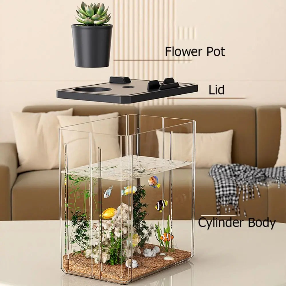 Transparent Betta Fish Viewing Box Removable with Cover Tabletop Fish Tank Goldfish Bowl Plastic Hydroponic Planter Fish Tank