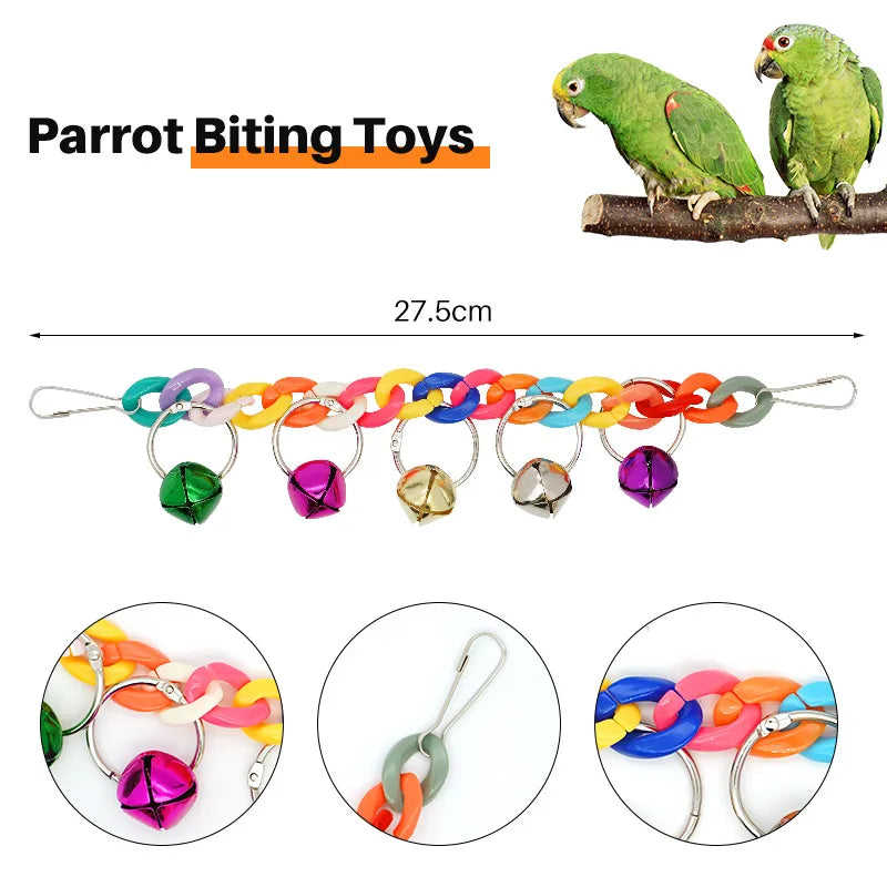 Parrot Bite Toy Bird Ring Bell Parrot Hanging Swing Chain Toy Parakeet Chew Swings Toy with Hanging Bells Bird Cage Bird Toys