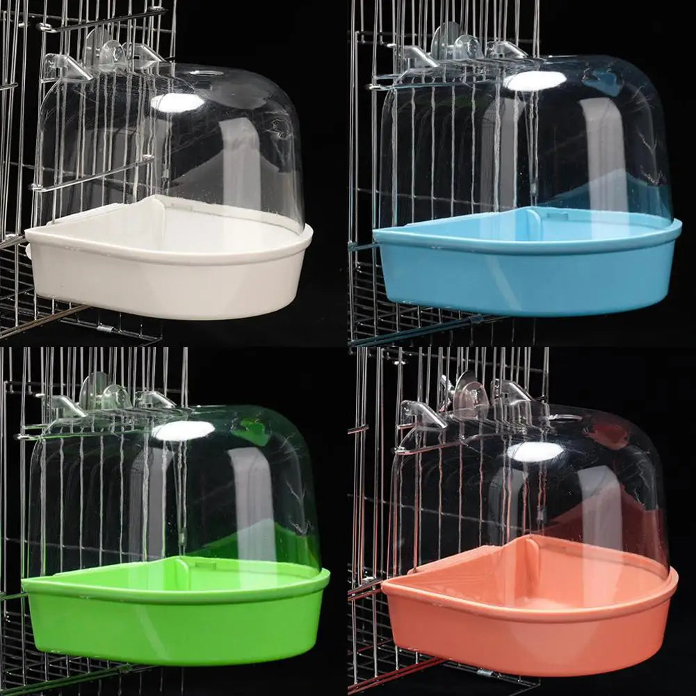 Clear Hanging Bird Bath for Cage Parakeet Bird Cage Accessories Parrots Bathtub Bath Shower Cage for Canary Budgerigar Cockatiel