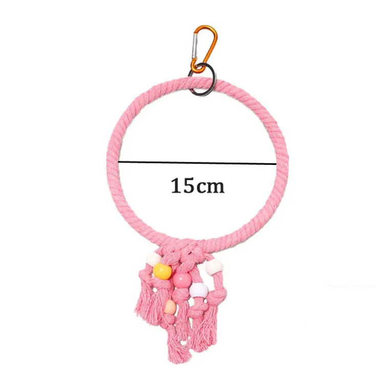 Wooden Bird Toys Small Parrot Chewing Training Toys Cotton Rope Swing Hanging Ring Bell Bird Cage Climbing Ladders Pet Supplies