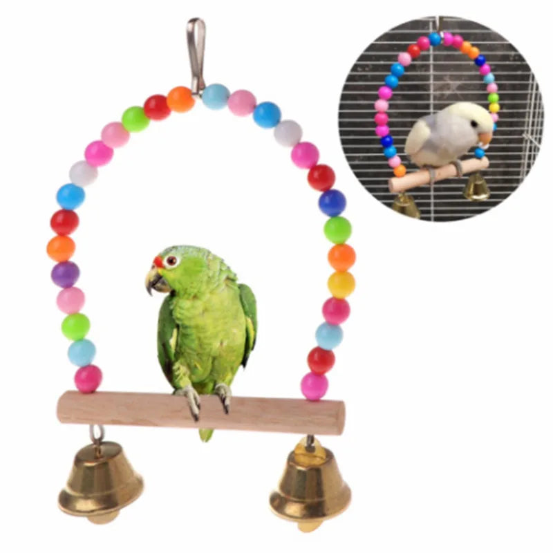 8PCS Set Combination Parrot Bird Toys Wood Articles Bite Pet Bird Toys For Parrot Training Bird Toy Swing Ball Bell Standing