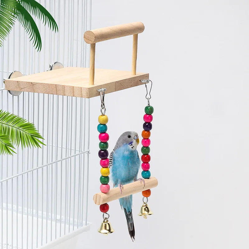 8PCS Set Combination Parrot Bird Toys Wood Articles Bite Pet Bird Toys For Parrot Training Bird Toy Swing Ball Bell Standing