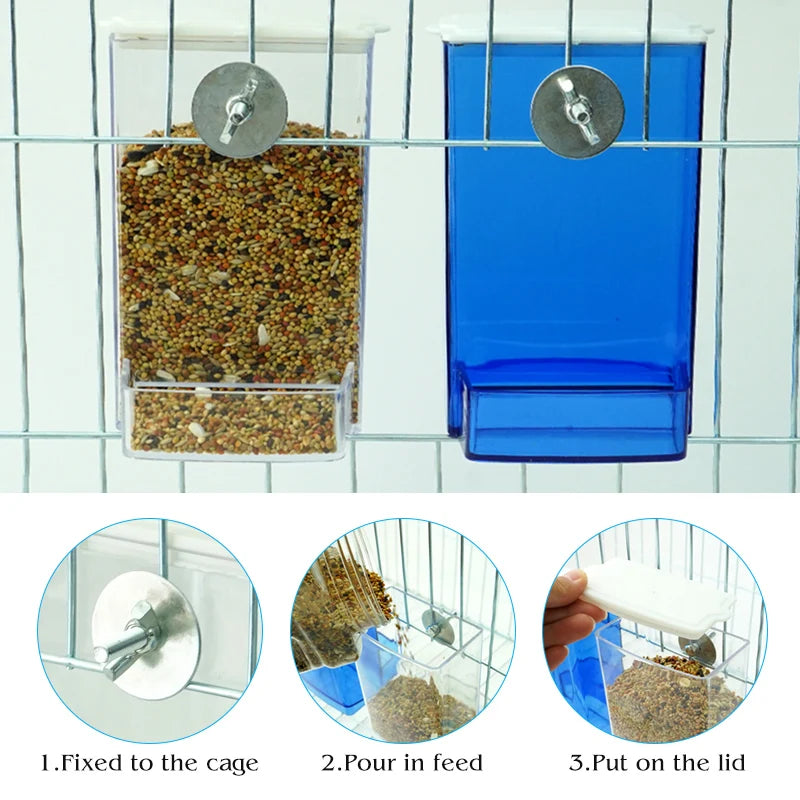 Parrots Birds Feeding Box Food Dispenser Antisplash Dustproof Bird Parakeet Feeder Cage Screw Food Dispenser Pet Supplies