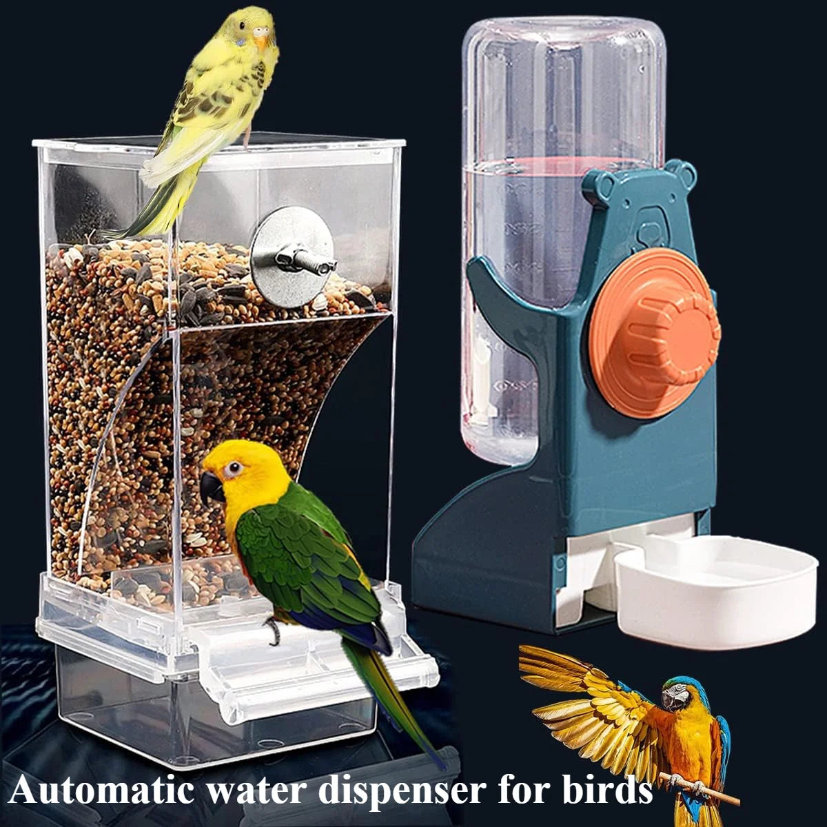 Automatic water dispenser for birds parrot feeding cage transparent parakeet seed container food feeding cage water dispenser