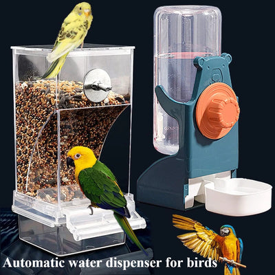 Automatic water dispenser for birds parrot feeding cage transparent parakeet seed container food feeding cage water dispenser