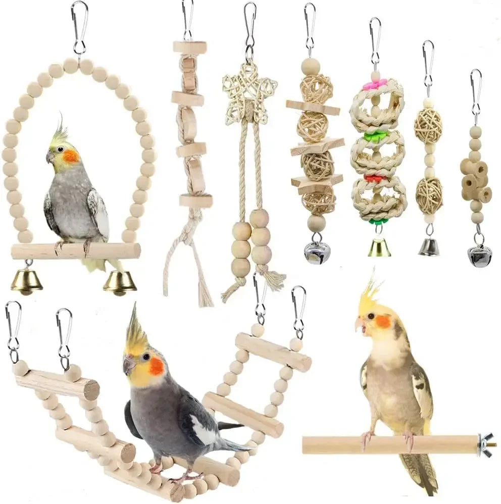 New Parrot Swing Toy Chewing Standing Hanging Perch Hammock Climbing Ladder Bird Cage Toy Suitable Small Medium Sized Birds