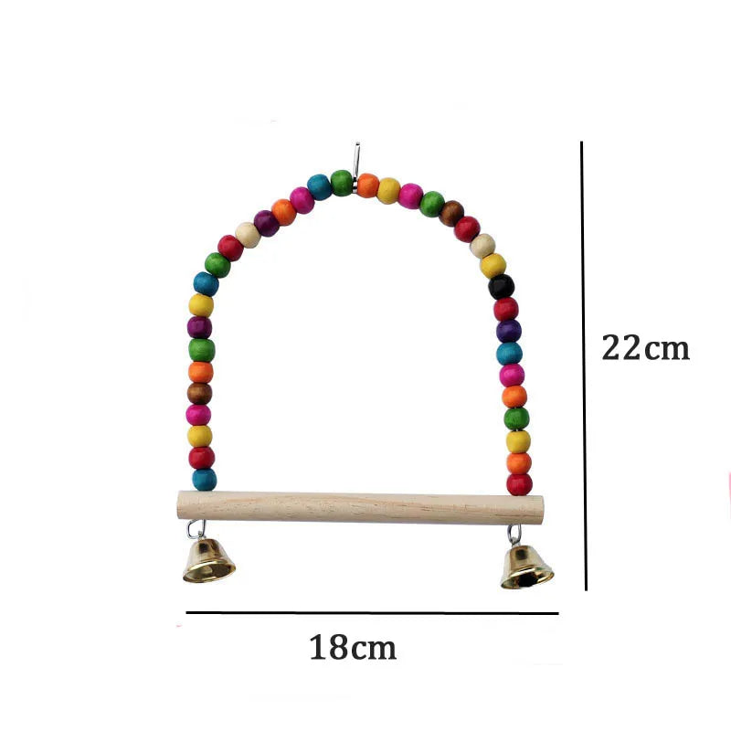 Wooden Bird Toys Small Parrot Chewing Training Toys Cotton Rope Swing Hanging Ring Bell Bird Cage Climbing Ladders Pet Supplies