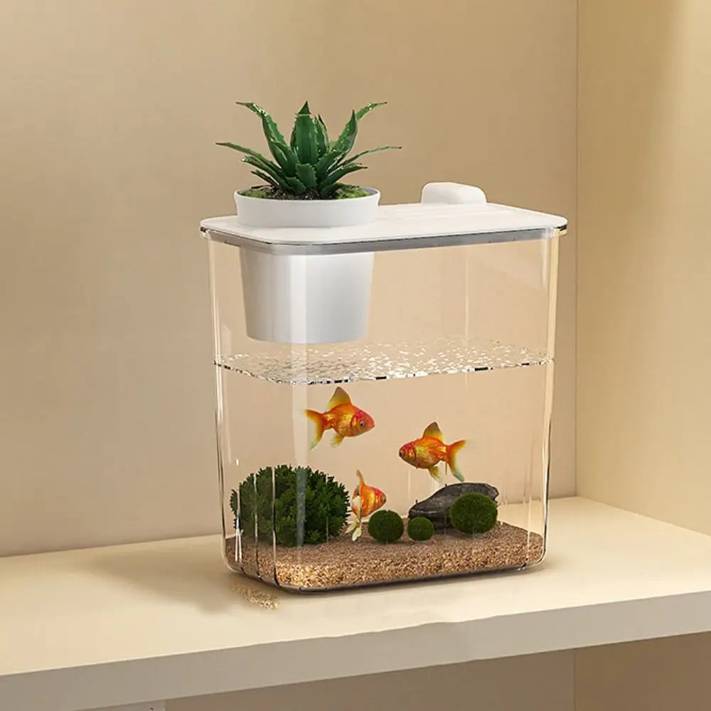 Transparent Betta Fish Viewing Box Removable with Cover Tabletop Fish Tank Goldfish Bowl Plastic Hydroponic Planter Fish Tank