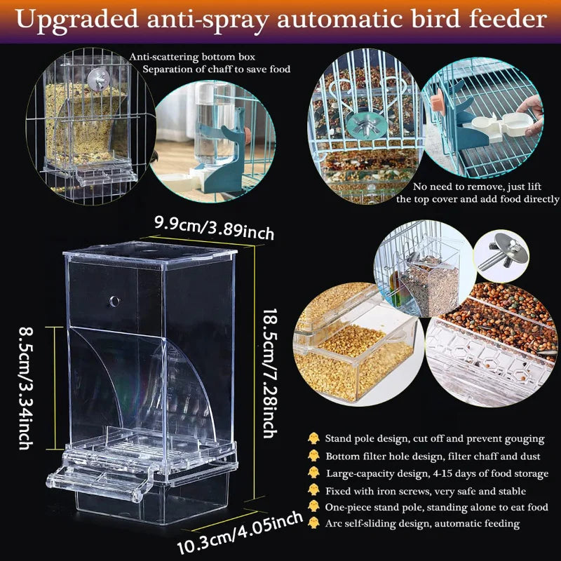 Automatic water dispenser for birds parrot feeding cage transparent parakeet seed container food feeding cage water dispenser