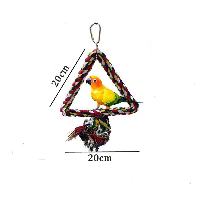 Wooden Bird Toys Small Parrot Chewing Training Toys Cotton Rope Swing Hanging Ring Bell Bird Cage Climbing Ladders Pet Supplies