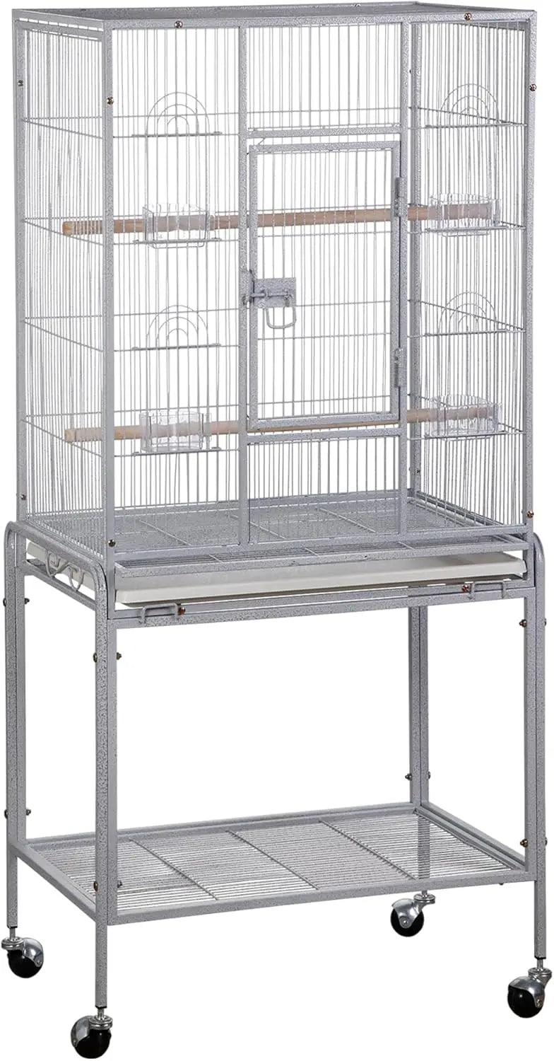 Bird Flight Cage with Rolling Bracket, Large Forged Iron Vertical, Suitable for A Variety of Small to Medium-sized Birds