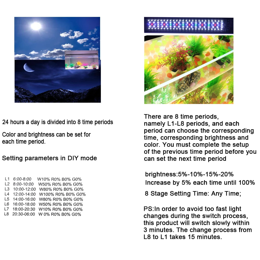 30-60cm Fish Tank 24/7 Full Spectrum Lighting LED Light Aquarium Decoration Aquatic Plant Growth Lamp IP68 Waterproof 100V-240V