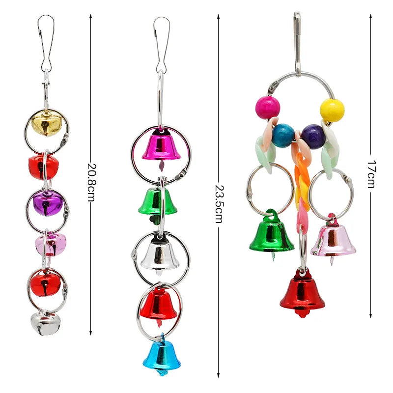 Parrot Bite Toy Bird Ring Bell Parrot Hanging Swing Chain Toy Parakeet Chew Swings Toy with Hanging Bells Bird Cage Bird Toys