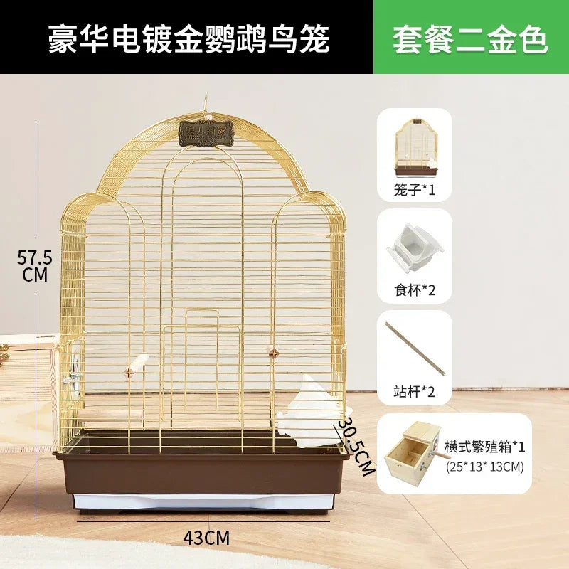 Supersize Tiger Skin Xuanfeng Bird Cage Gold Electroplated Parrot House Luxury Breeding Cage Convenient Outdoor Bird's Nest